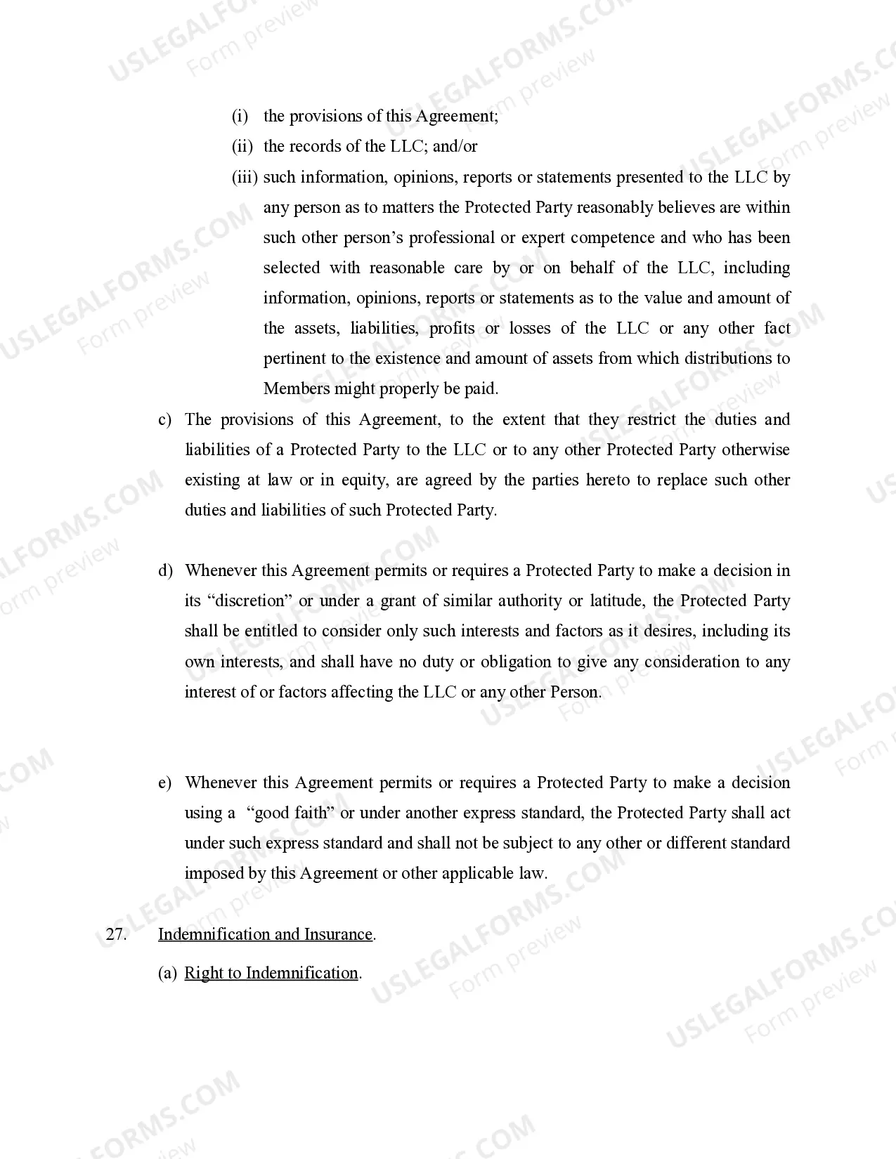 Preview Limited Liability Company LLC Company Agreement