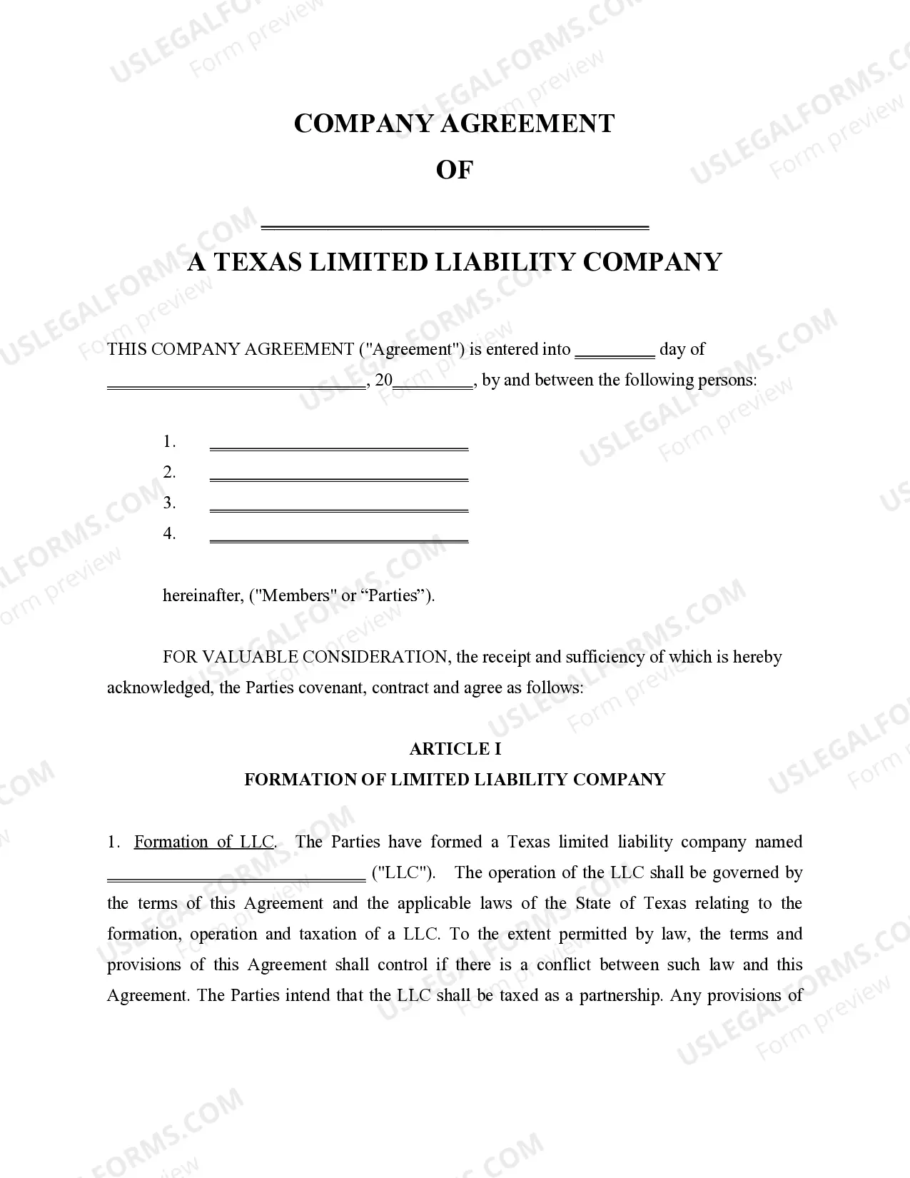 Preview Limited Liability Company LLC Company Agreement