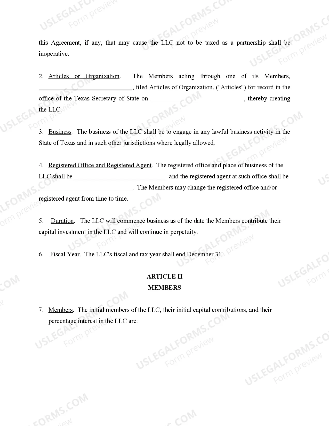 Preview Limited Liability Company LLC Company Agreement