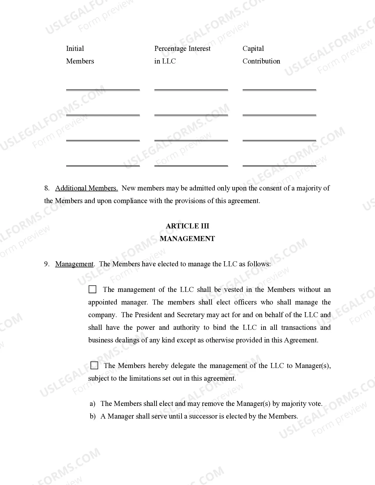 Preview Limited Liability Company LLC Company Agreement