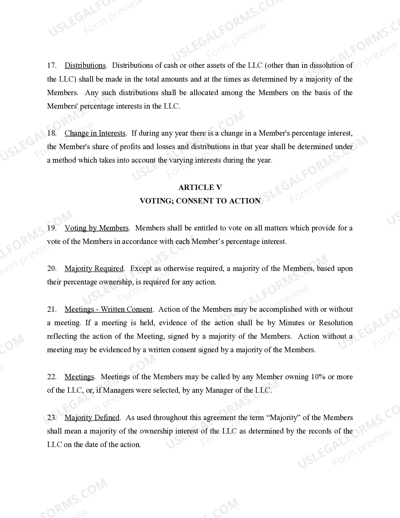 Preview Limited Liability Company LLC Company Agreement