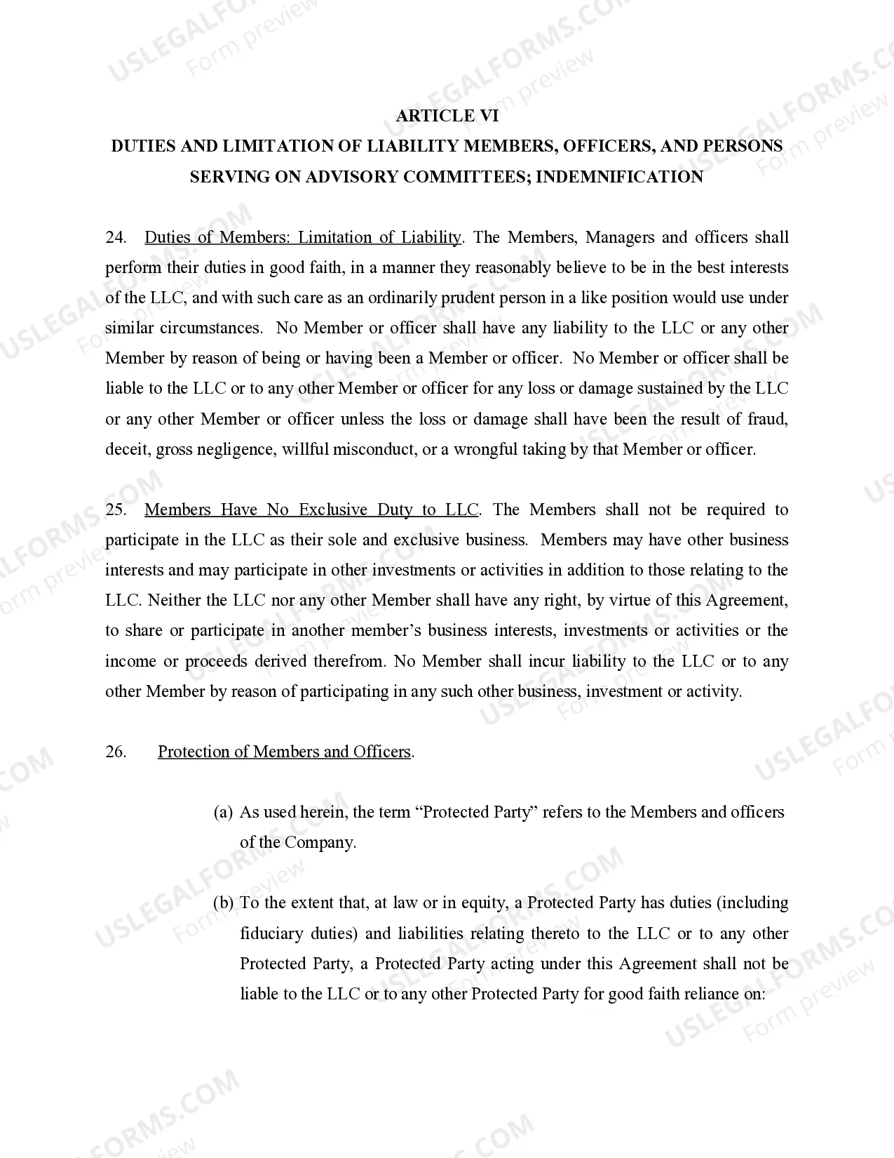 Preview Limited Liability Company LLC Company Agreement