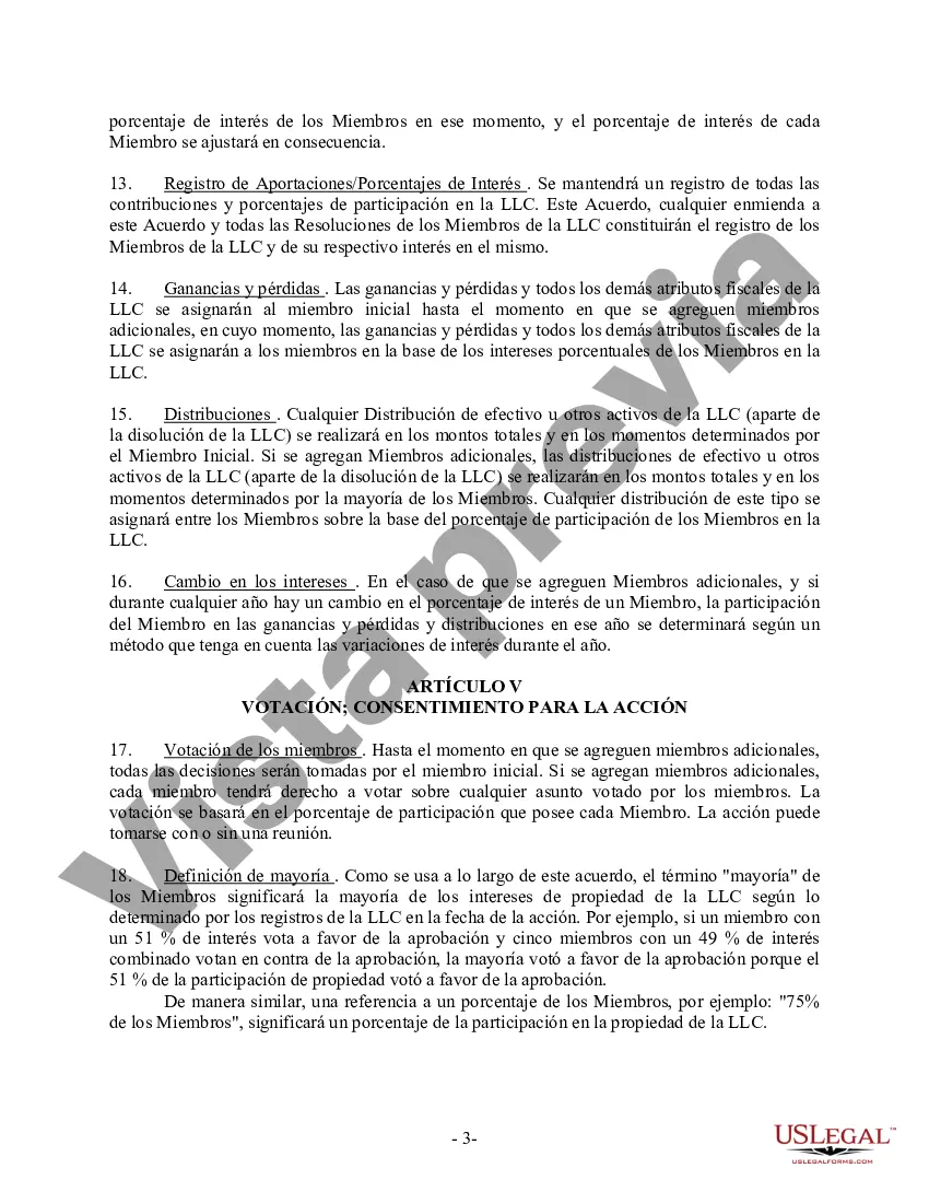Preview Acuerdo de empresa LLC de responsabilidad limitada de un solo miembro