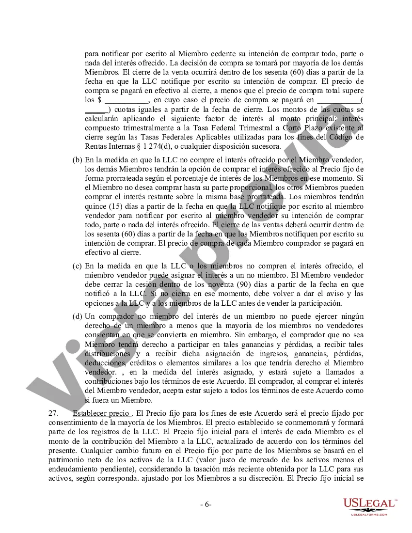 Preview Acuerdo de empresa LLC de responsabilidad limitada de un solo miembro