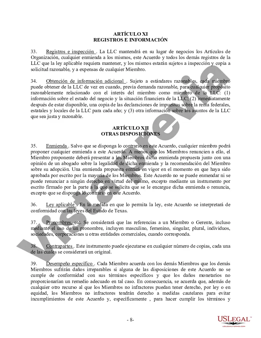 Preview Acuerdo de empresa LLC de responsabilidad limitada de un solo miembro