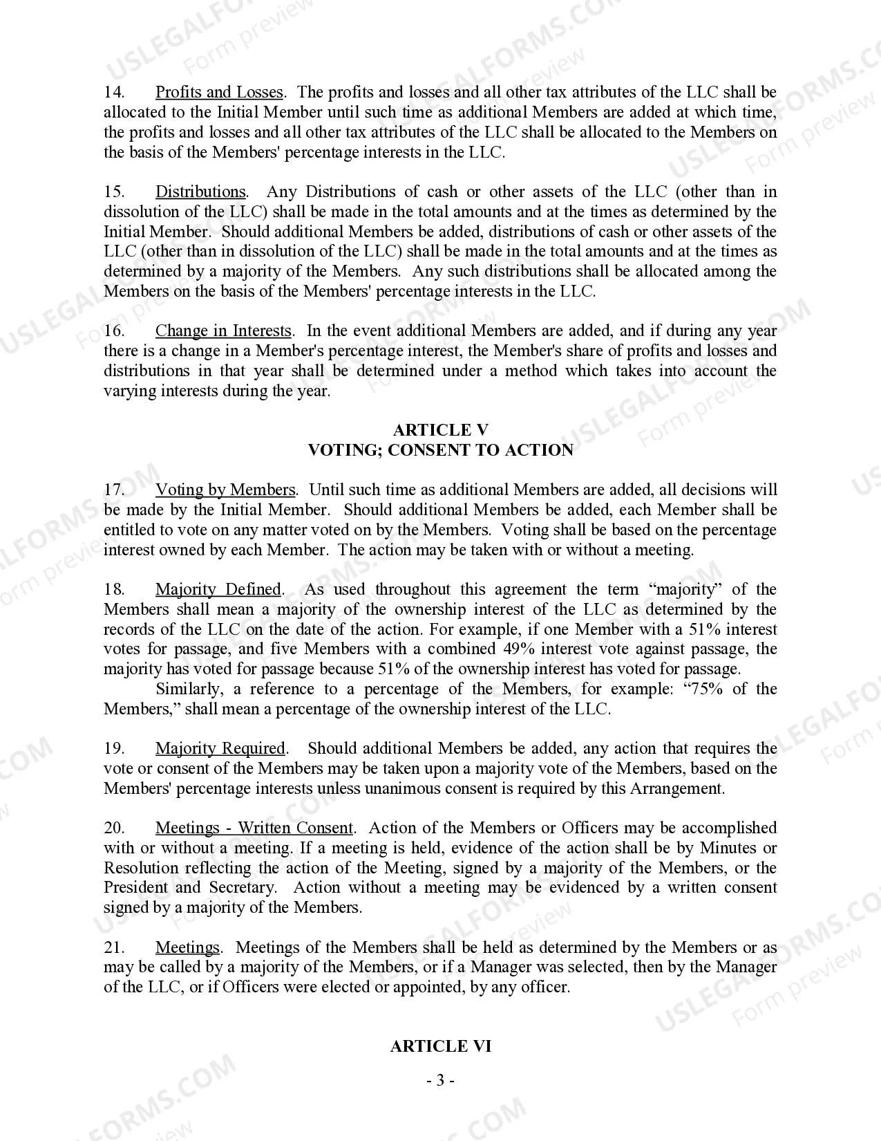 Preview Single Member Limited Liability Company LLC Company Agreement