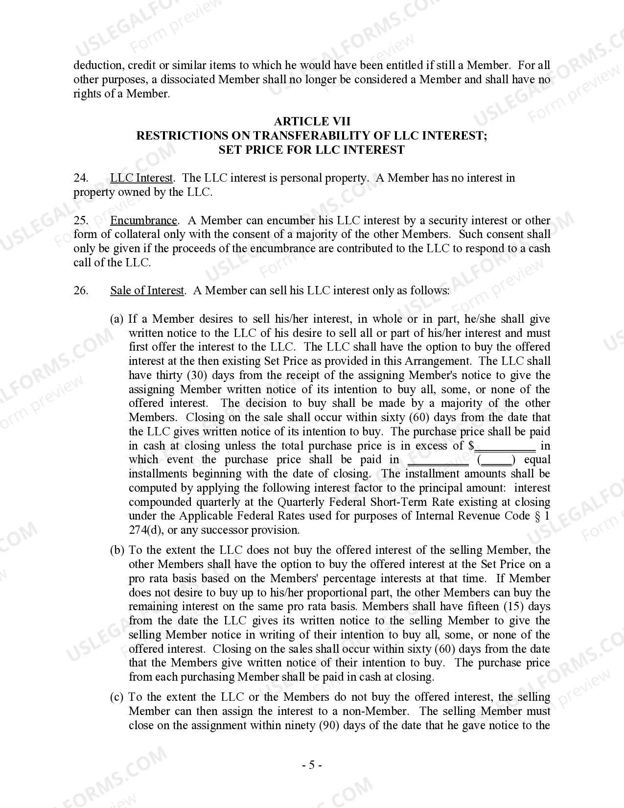 Preview Single Member Limited Liability Company LLC Company Agreement