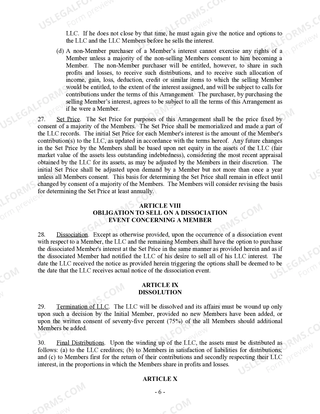 Preview Single Member Limited Liability Company LLC Company Agreement