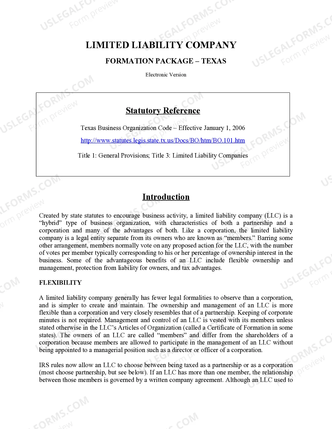 Preview Texas Limited Liability Company LLC Formation Package