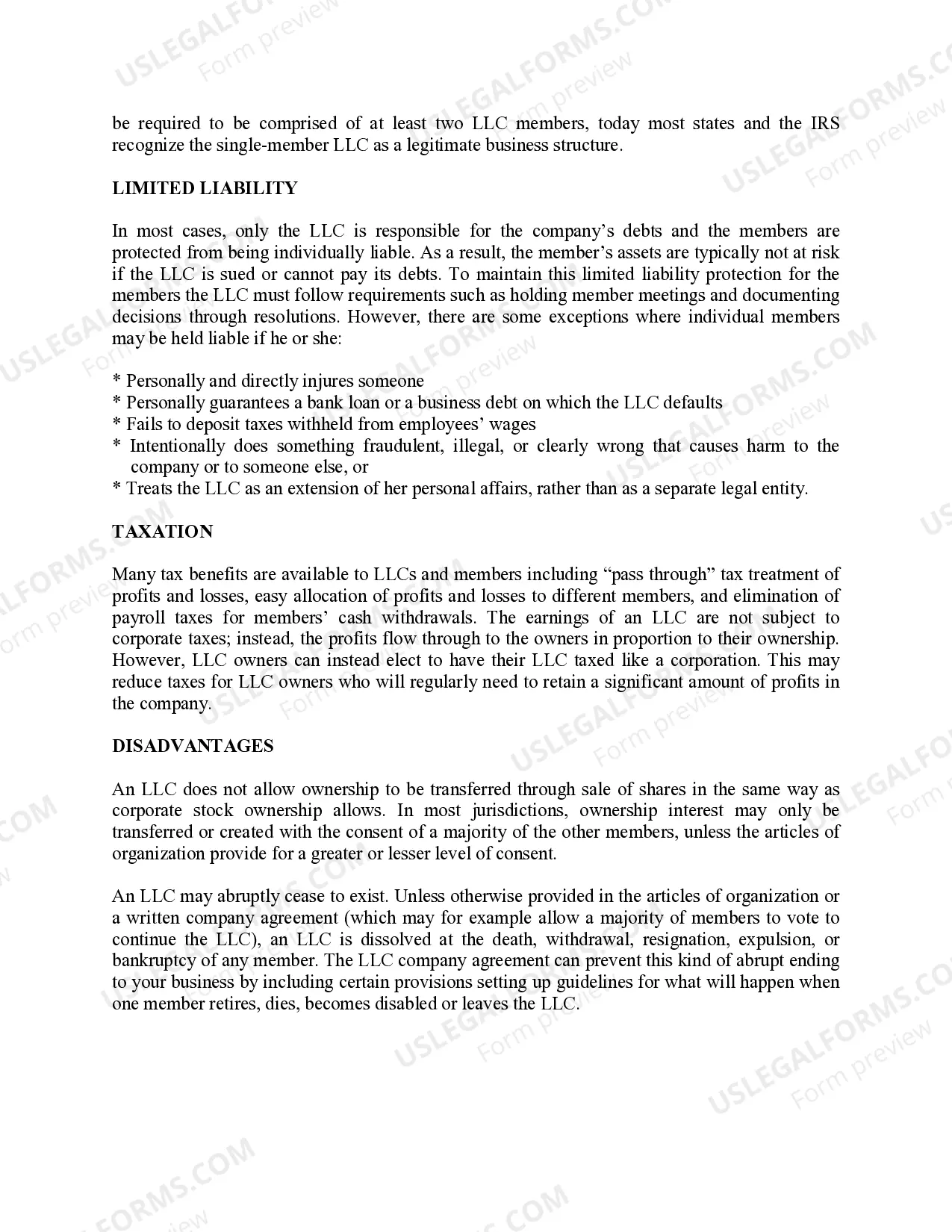 Preview Texas Limited Liability Company LLC Formation Package