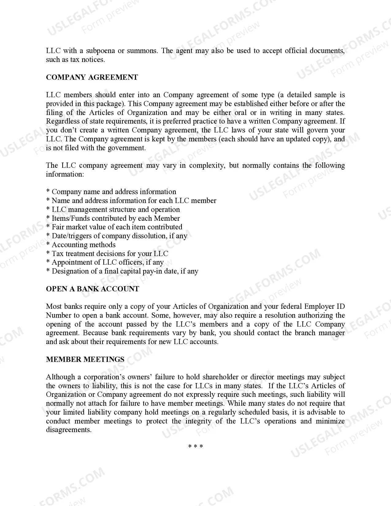 Preview Texas Limited Liability Company LLC Formation Package