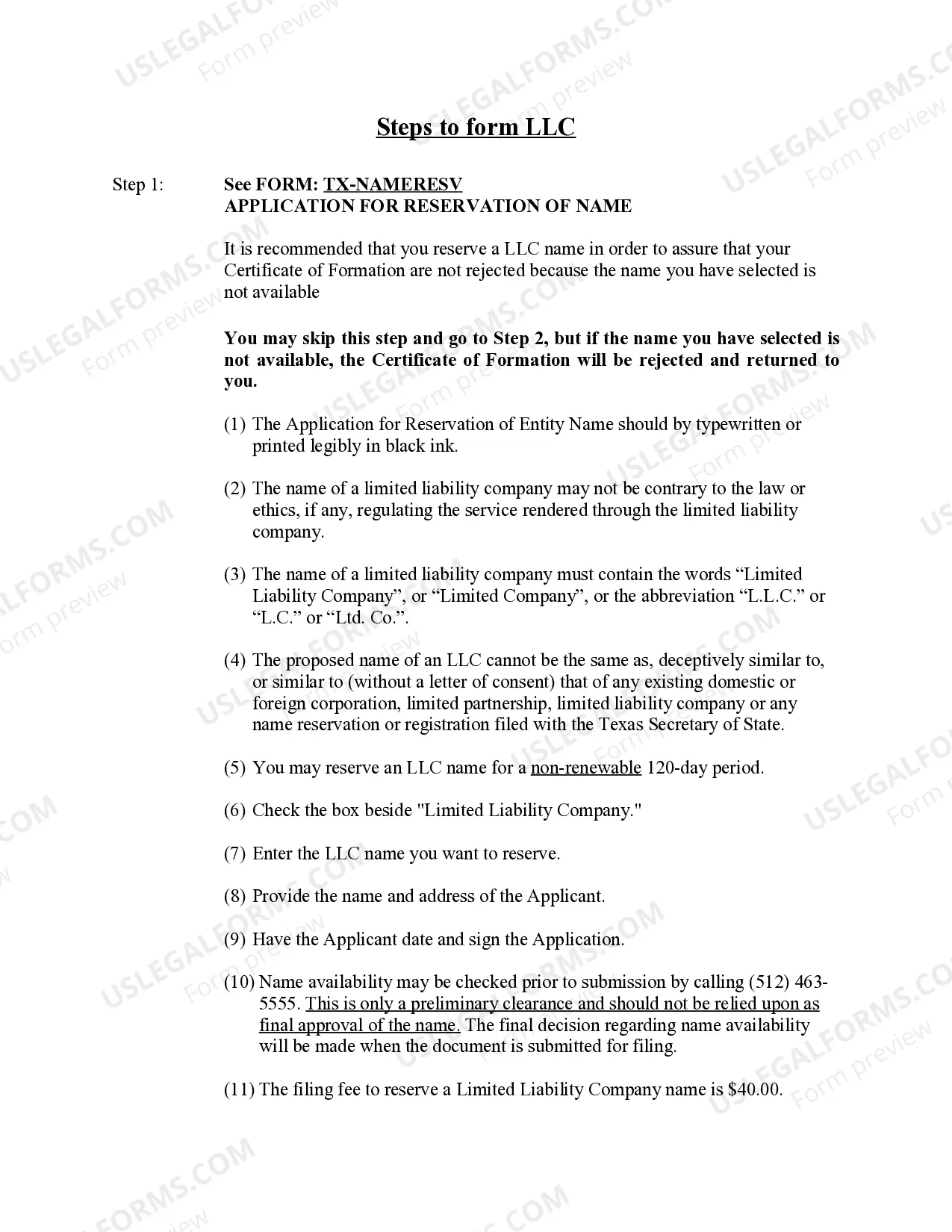 Preview Texas Limited Liability Company LLC Formation Package