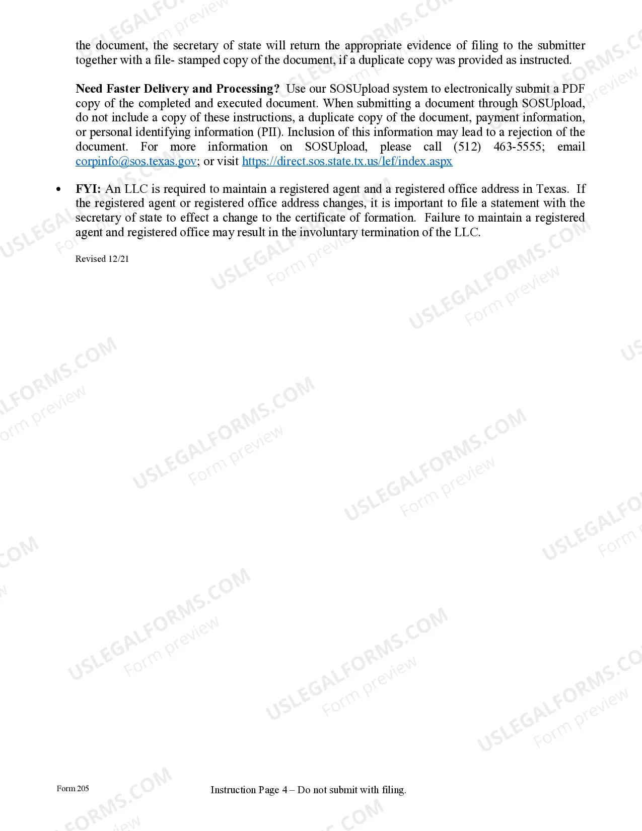 Preview Texas Articles of Organization for Domestic Limited Liability Company LLC