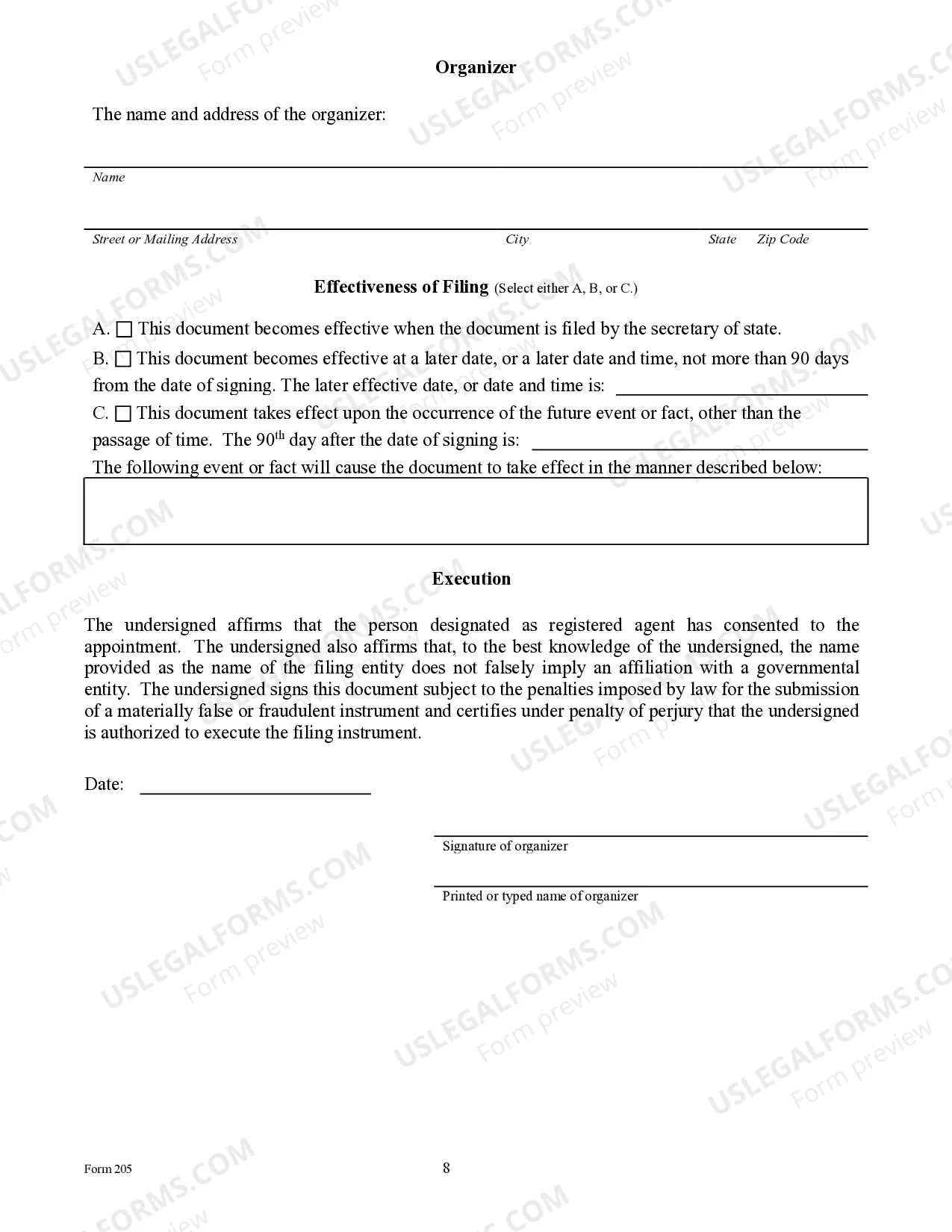 Preview Texas Articles of Organization for Domestic Limited Liability Company LLC