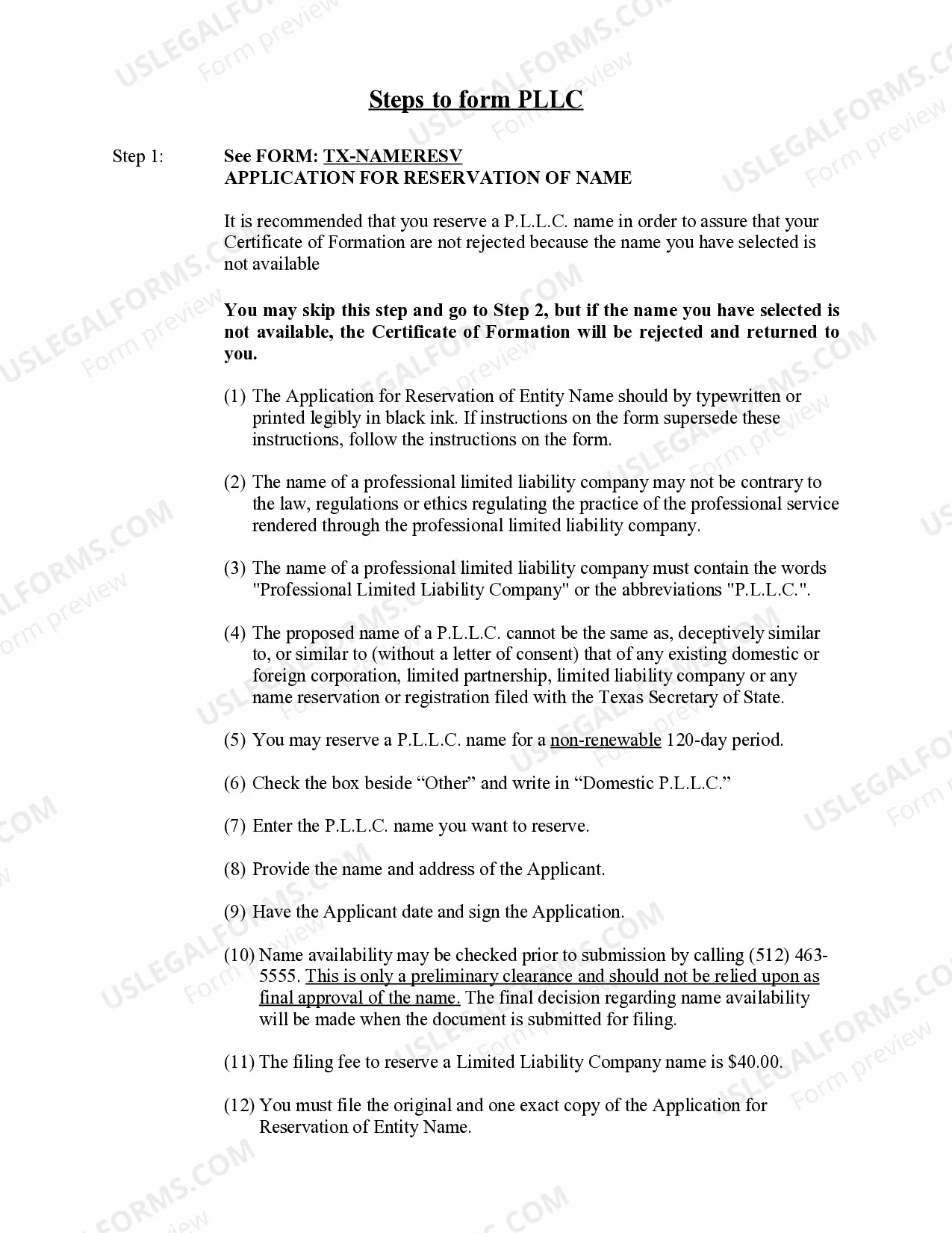 Preview Texas Professional Limited Liability Company PLLC Formation Package