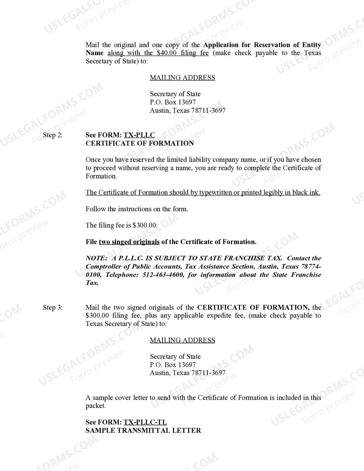 Preview Texas Professional Limited Liability Company PLLC Formation Package