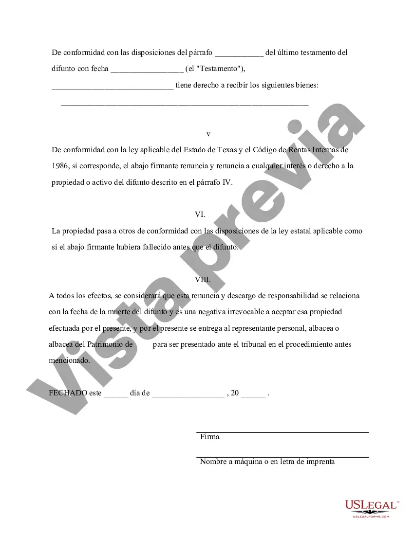 Preview Renuncia y renuncia de propiedad del testamento por testamento