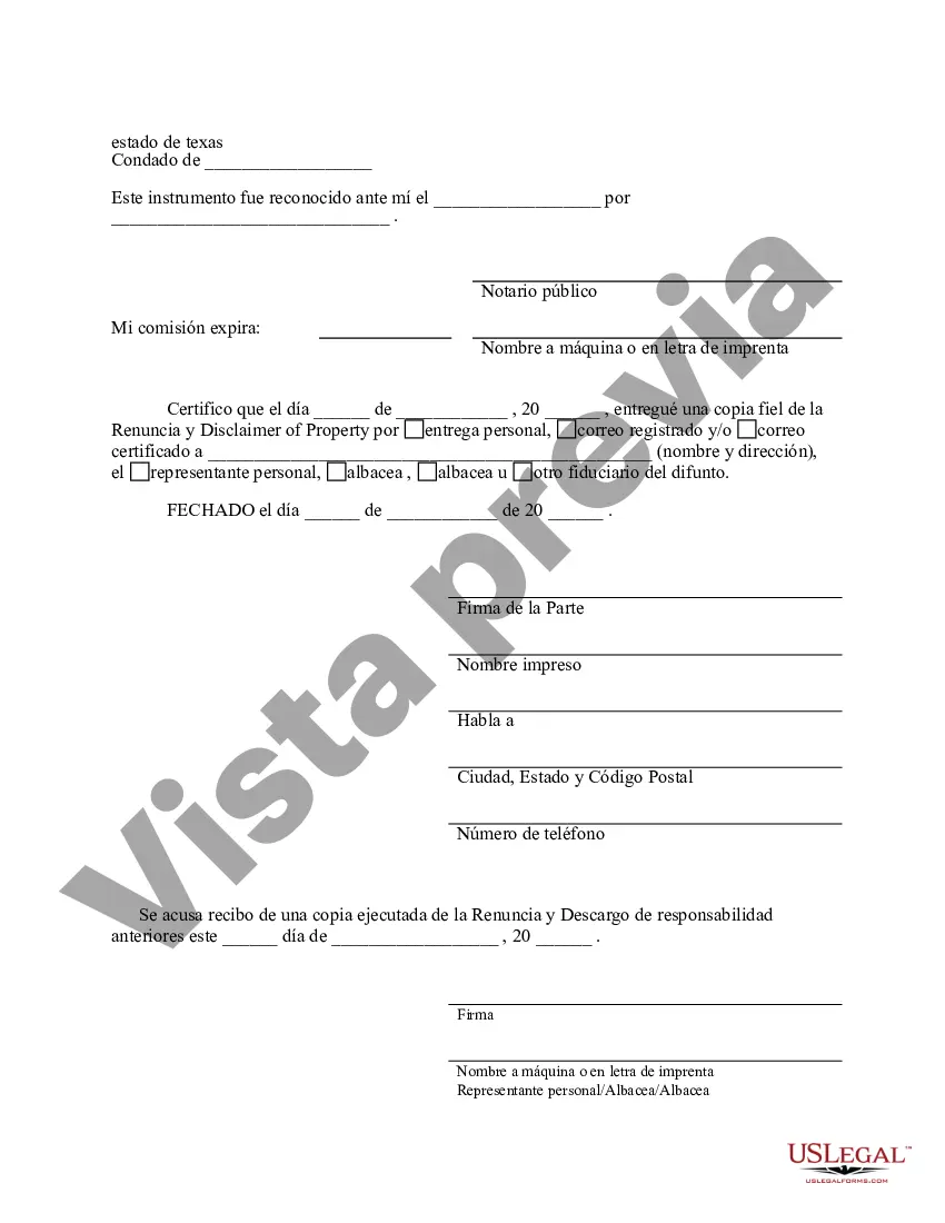 Preview Renuncia y renuncia de propiedad del testamento por testamento