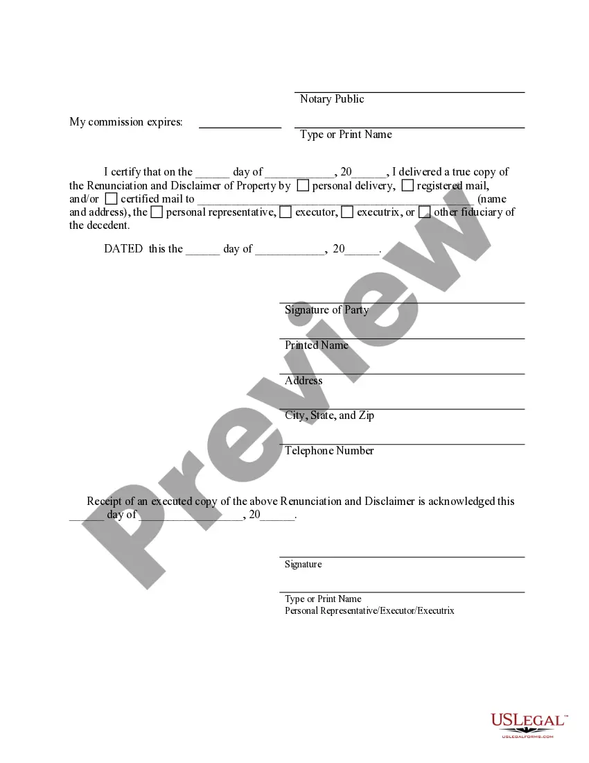 Preview Renunciation And Disclaimer of Property from Will by Testate