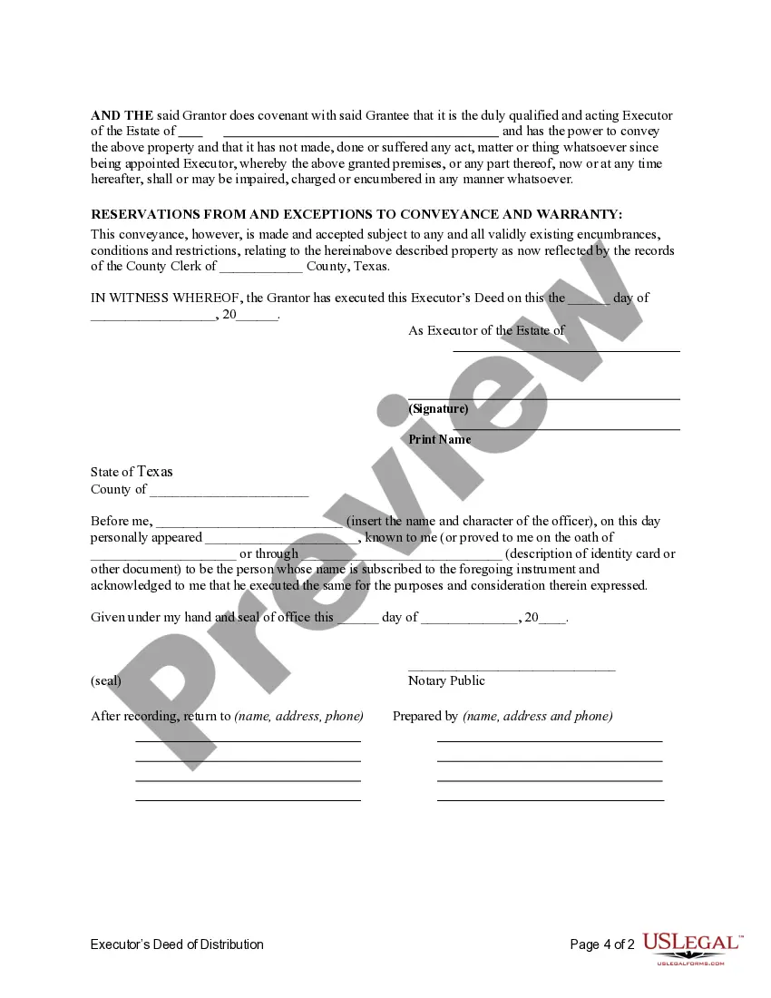 Preview Executor's Deed of Distribution - Individual Executor to Individual Beneficiary