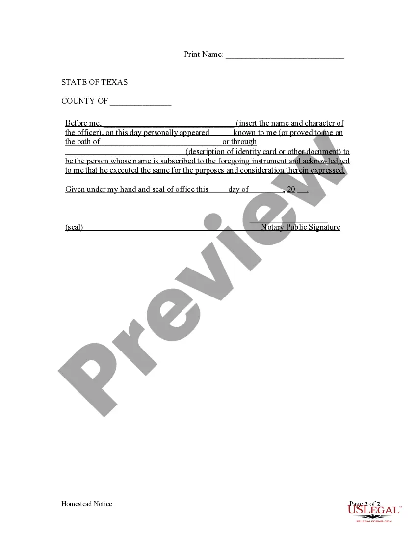 Preview Homestead Notice - Attachment to Affidavit of Claim of Lien