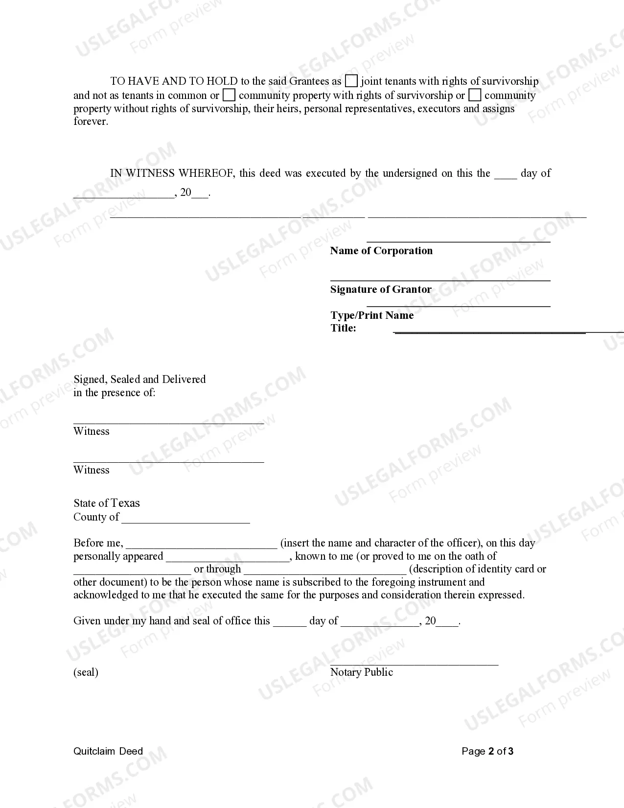 Preview Quitclaim Deed from Corporation to Husband and Wife