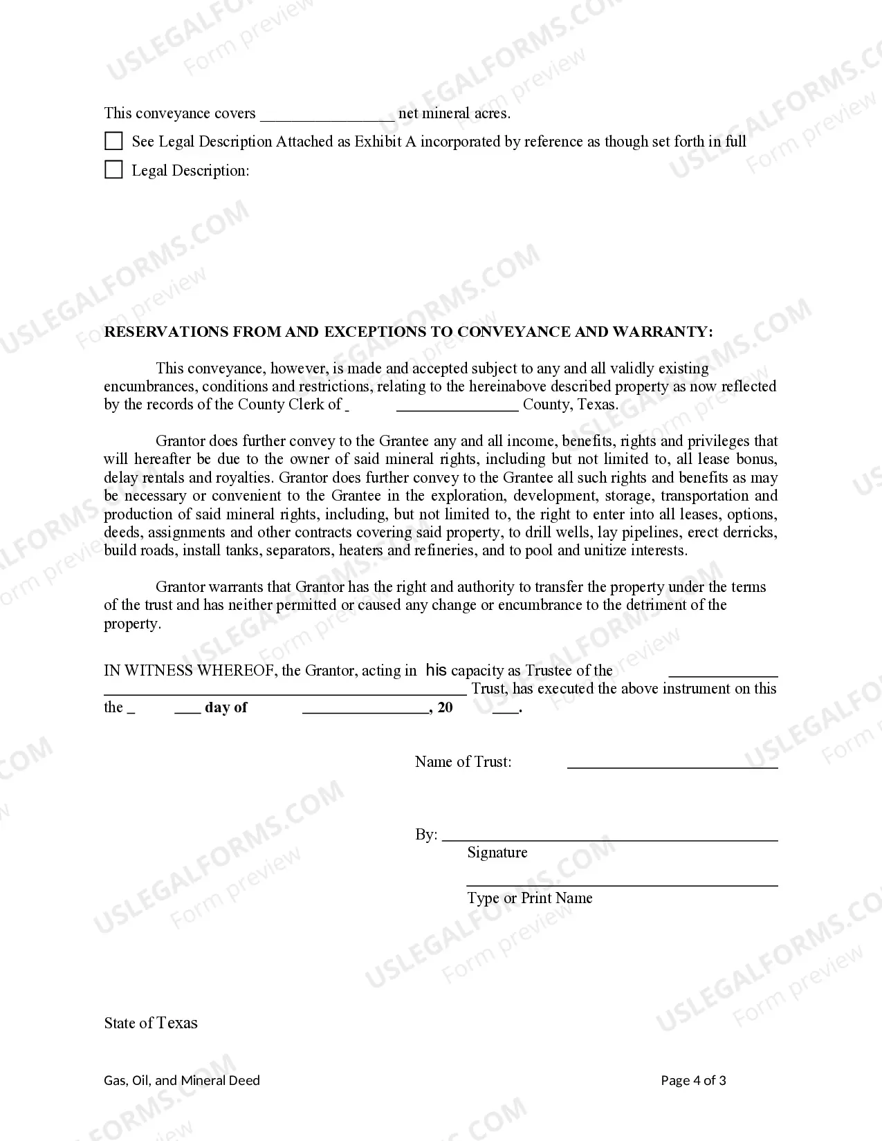 Preview Oil, Gas, and Mineral deed from Trust to an Individual - Sale of Interest - Single Trustee