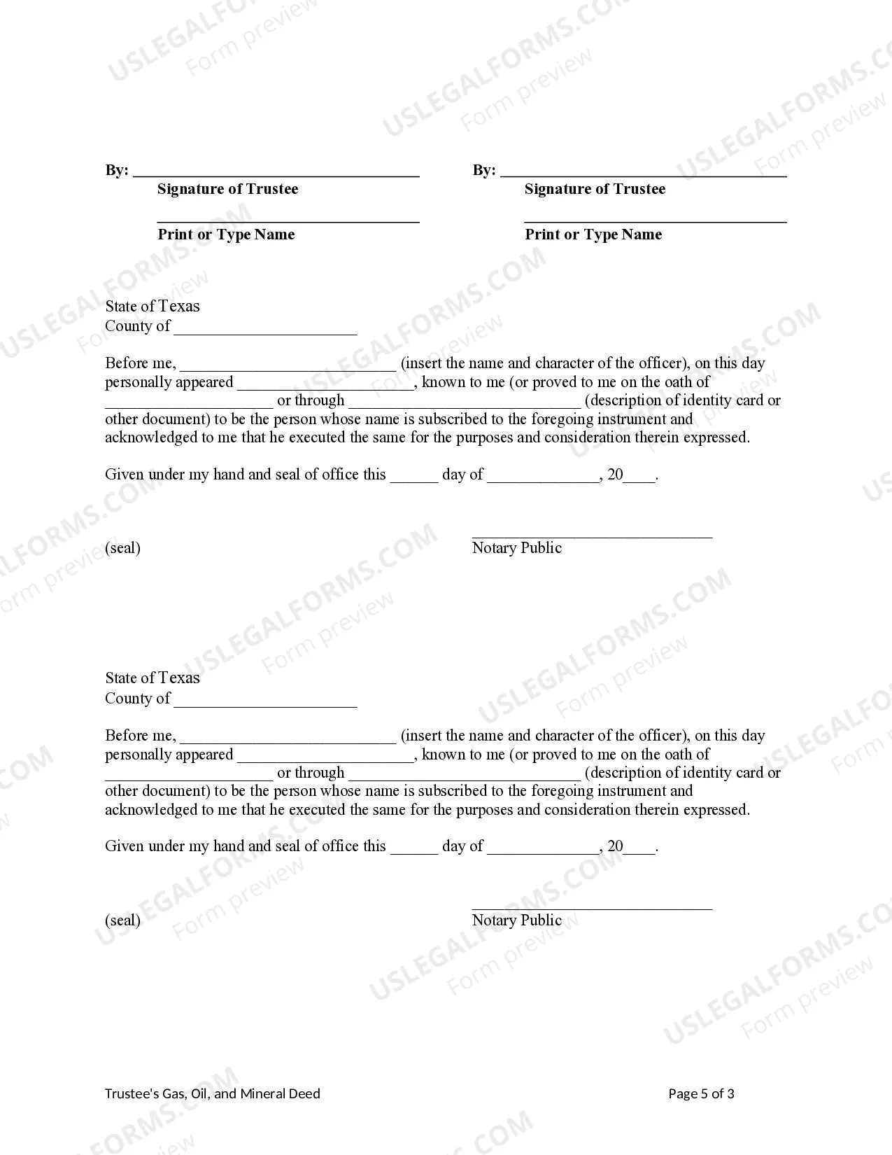 Preview Oil, Gas, and Mineral deed from Trust to an Individual - Sale of Interest - Two Trustee