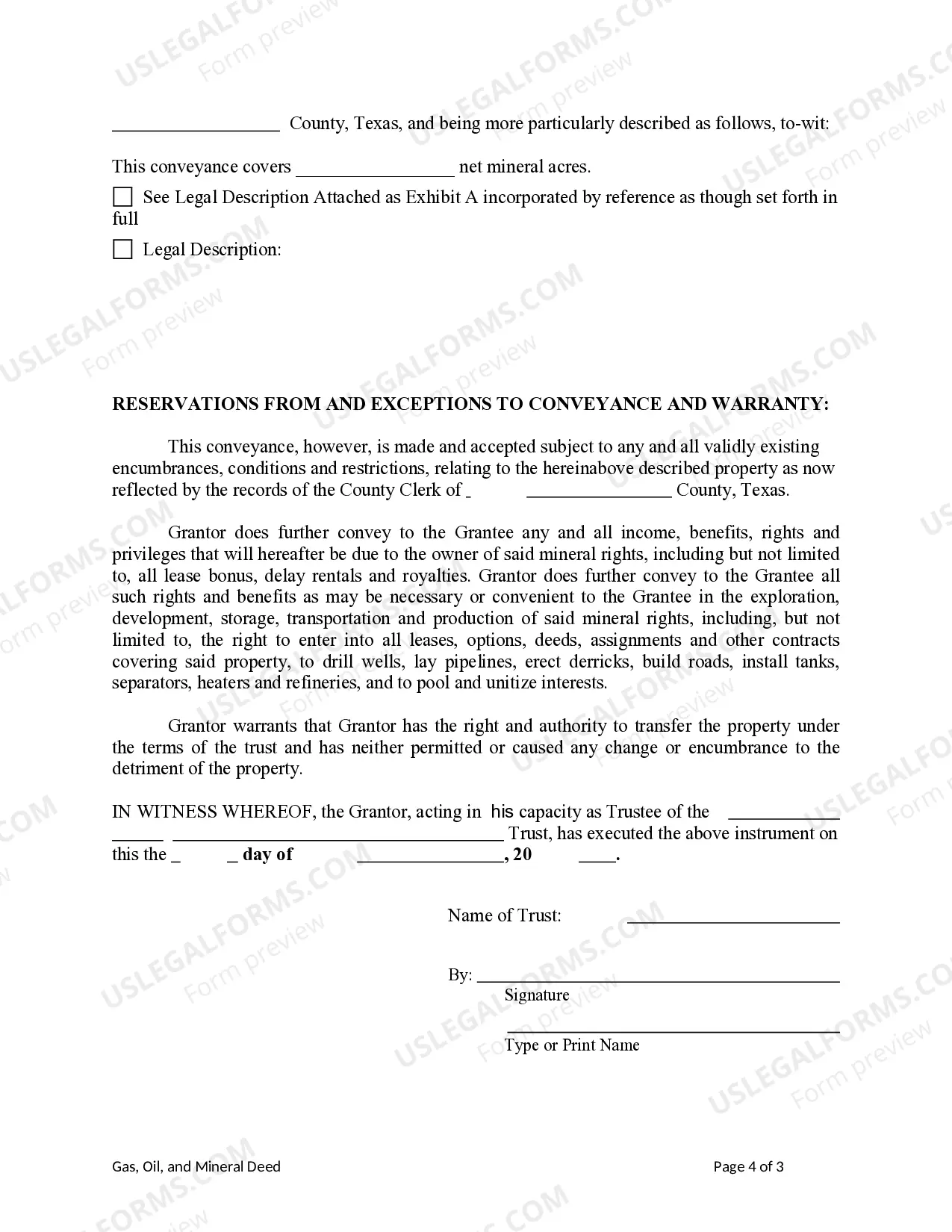 Preview Oil, Gas, and Mineral deed from Trust to an Individual Beneficiary- Single Trustee