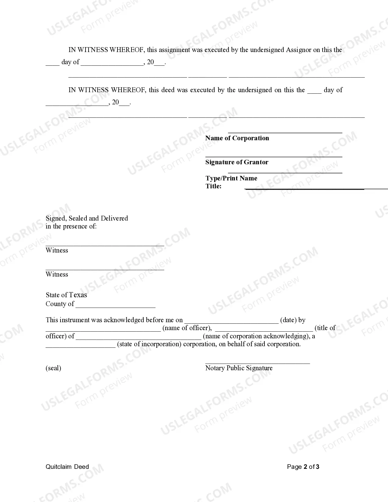 Preview Quitclaim Deed from Corporation to Individual