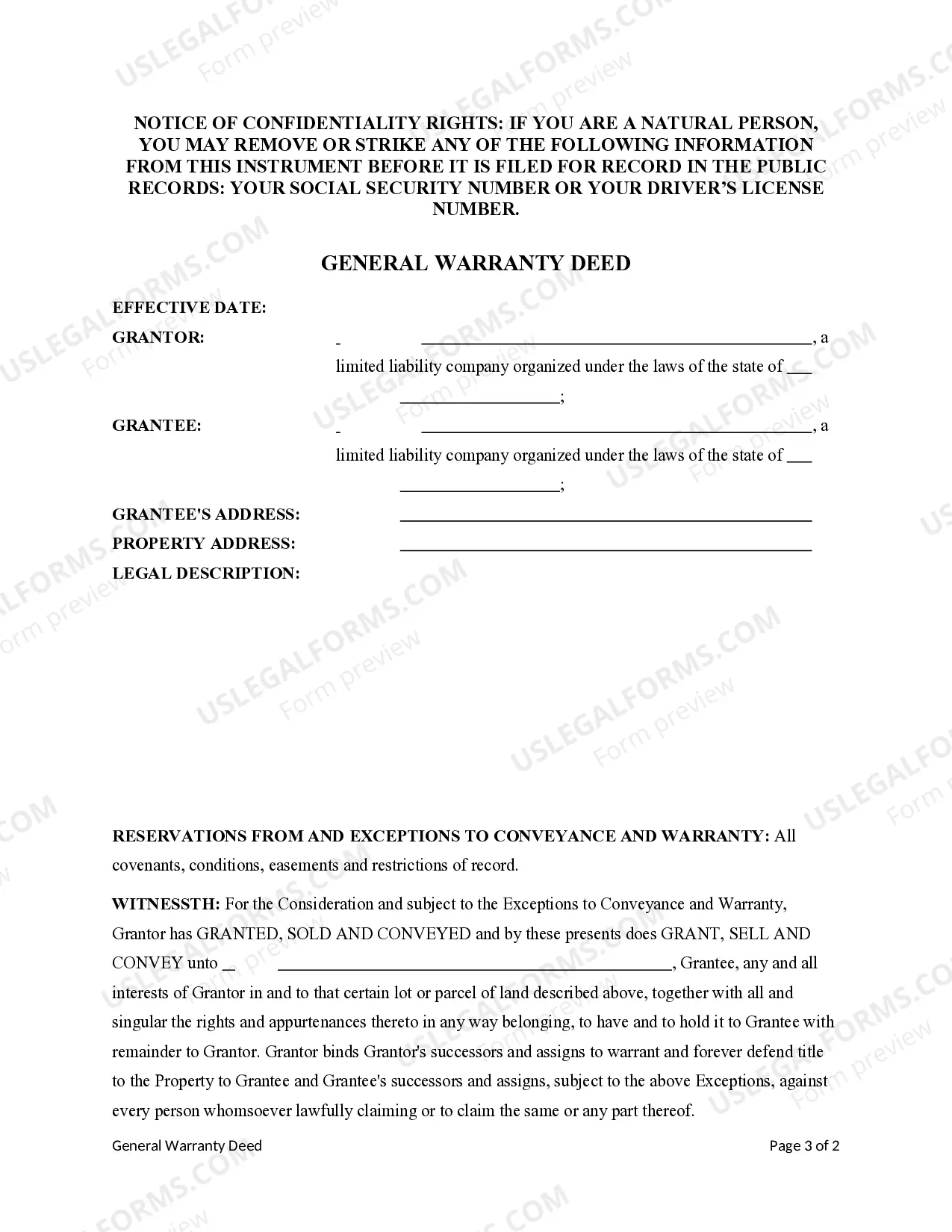 Preview General Warranty Deed from LLC to LLC