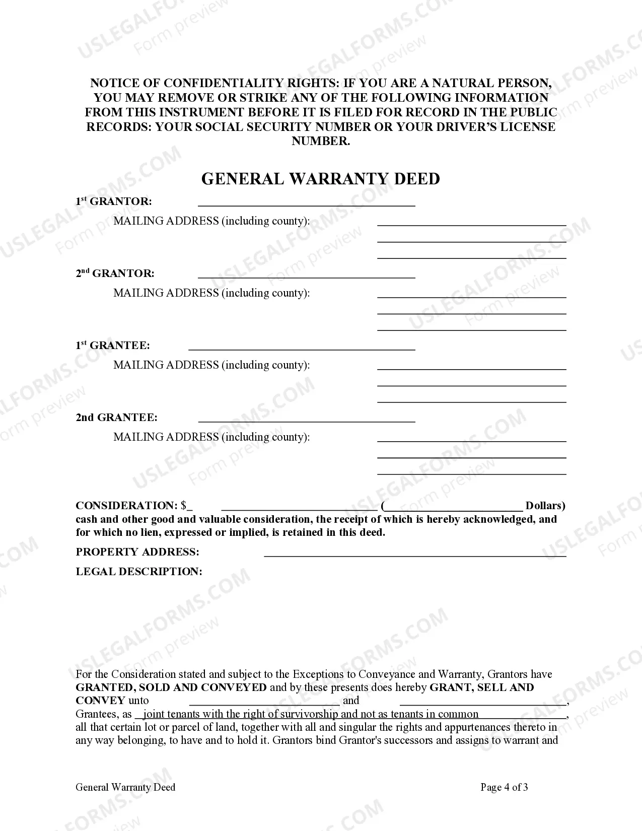 Preview General Warranty Deed from two Individuals to two Individuals