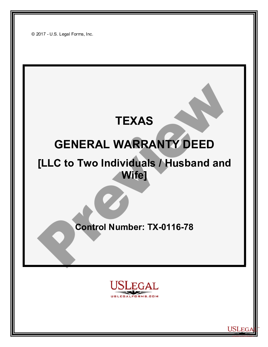 page 0 Warranty Deed from Limited Liability Company to Husband and Wife / Two Individuals preview