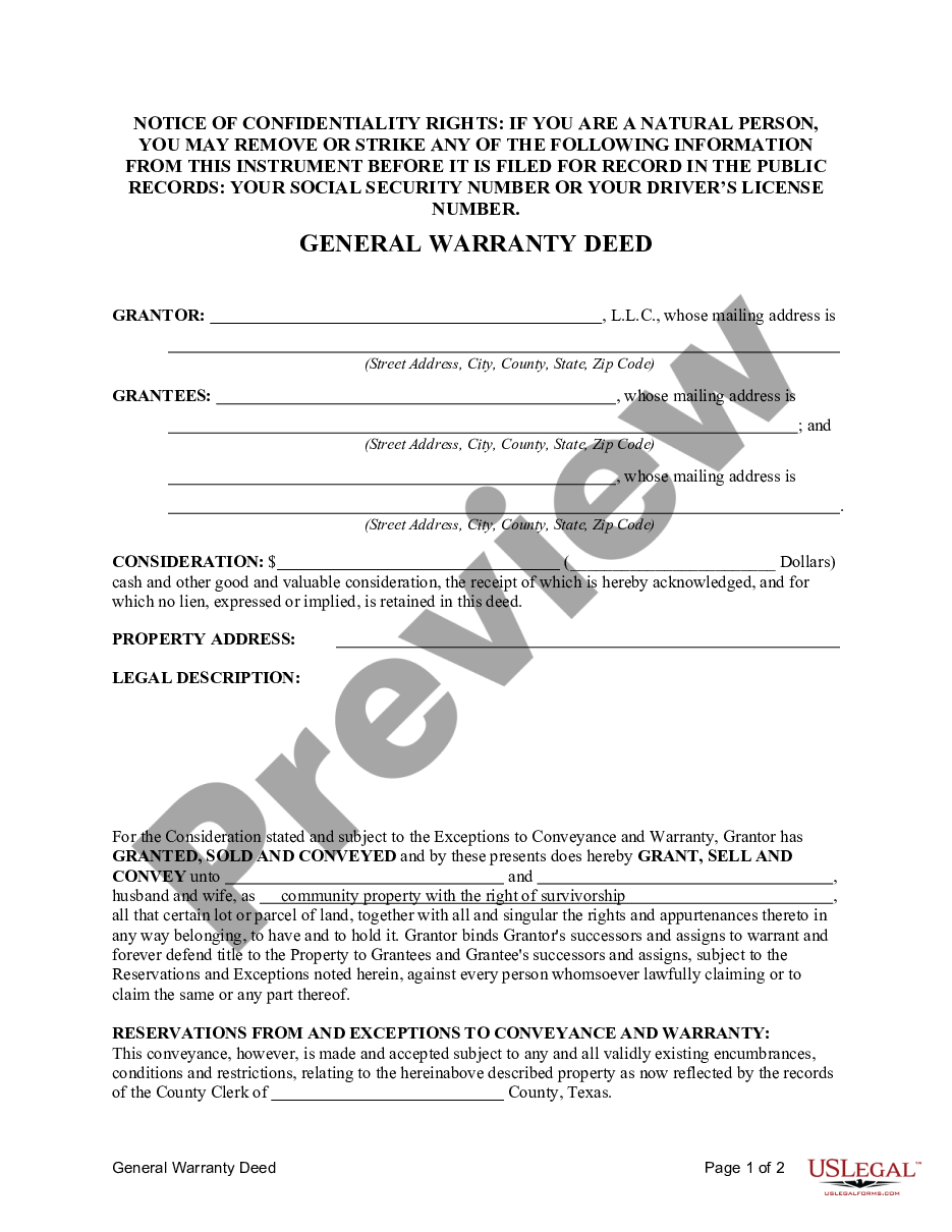 page 3 Warranty Deed from Limited Liability Company to Husband and Wife / Two Individuals preview