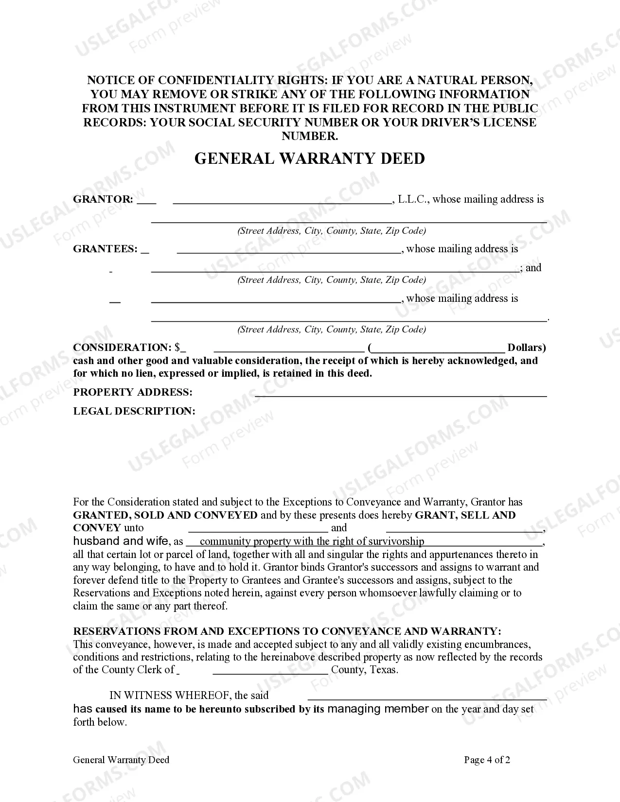Preview Warranty Deed from Limited Liability Company to Husband and Wife / Two Individuals