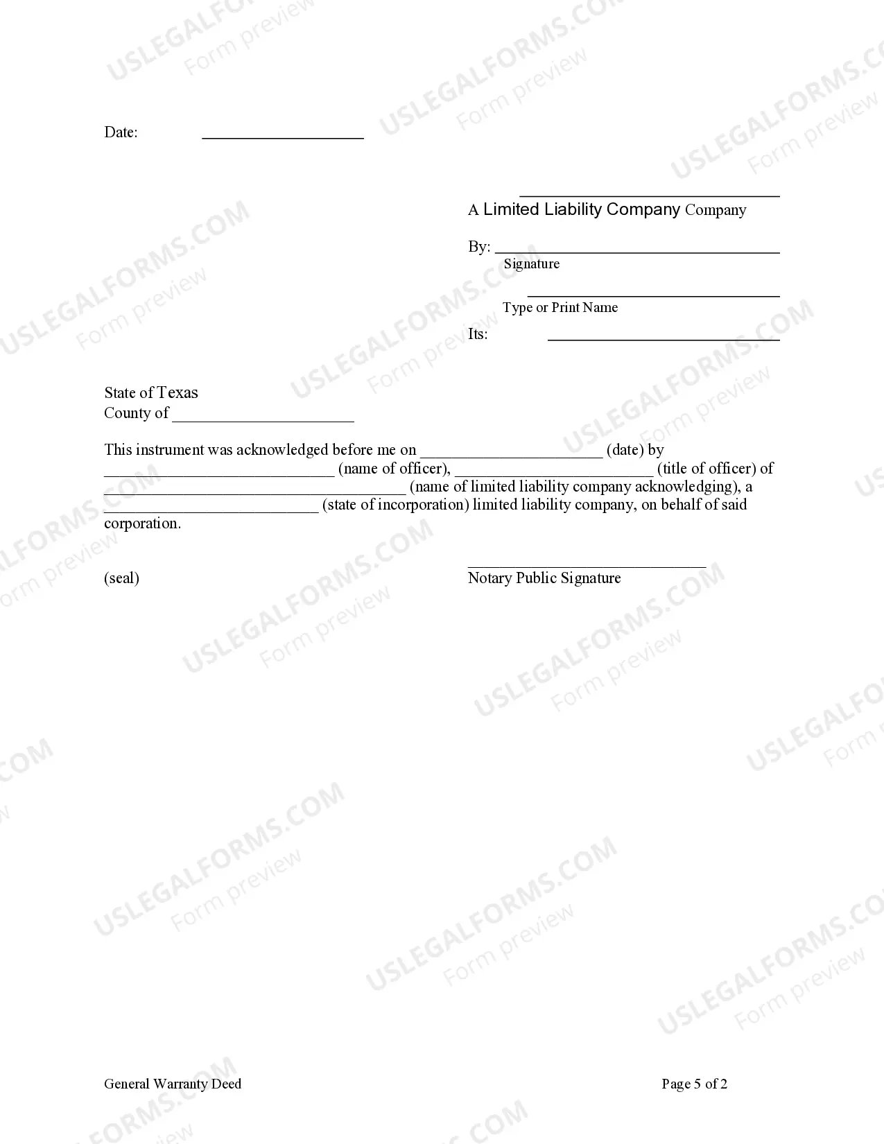 Preview Warranty Deed from Limited Liability Company to Husband and Wife / Two Individuals