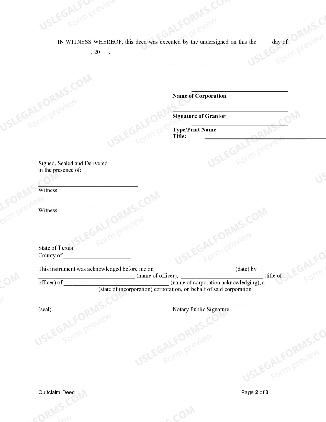 Preview Quitclaim Deed from Corporation to LLC