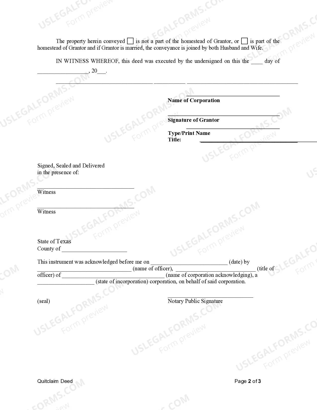 Preview Quitclaim Deed from Corporation to Corporation