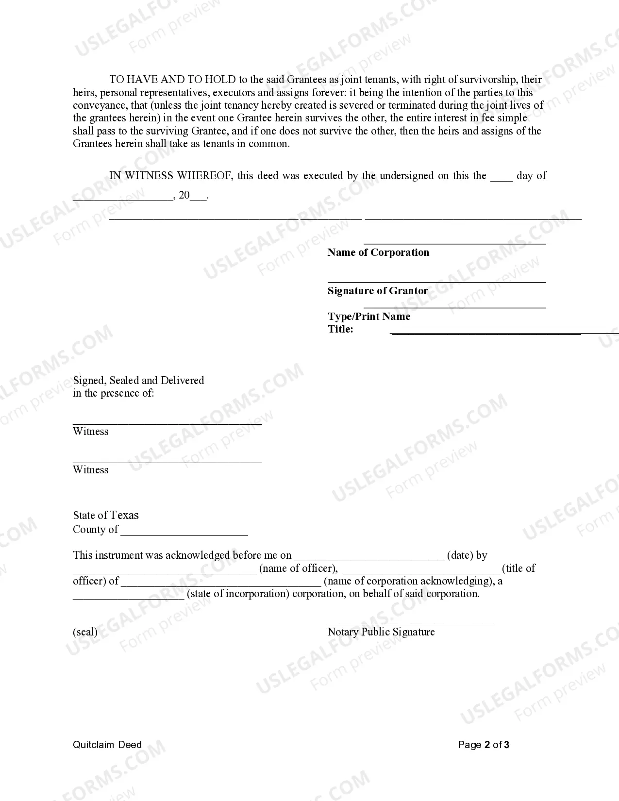 Preview Quitclaim Deed from Corporation to Two Individuals