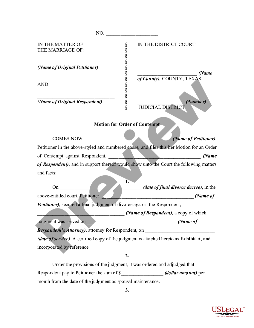 texas-motion-for-order-of-contempt-for-failure-to-pay-spousal