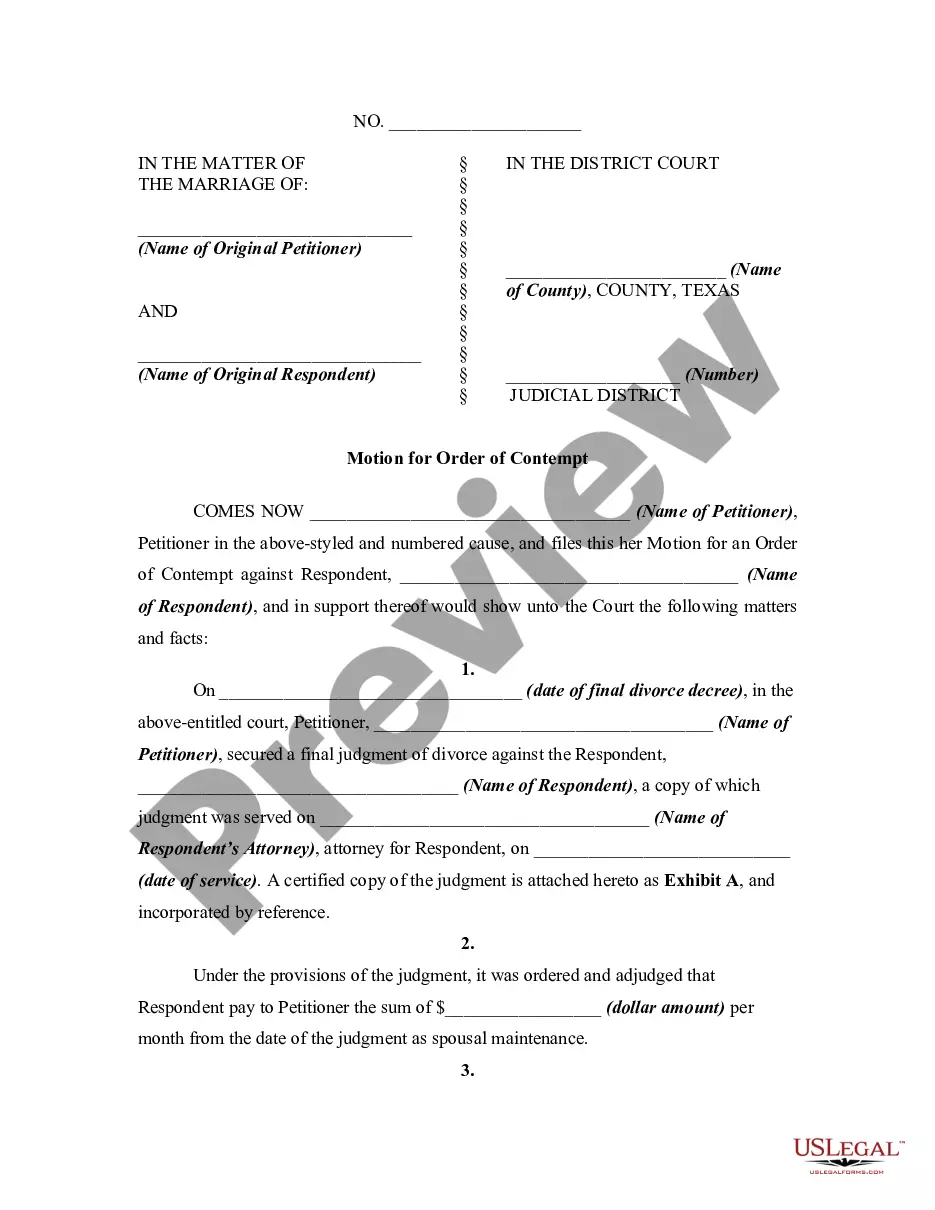 Motion Order Contempt Texas Withdraw | US Legal Forms