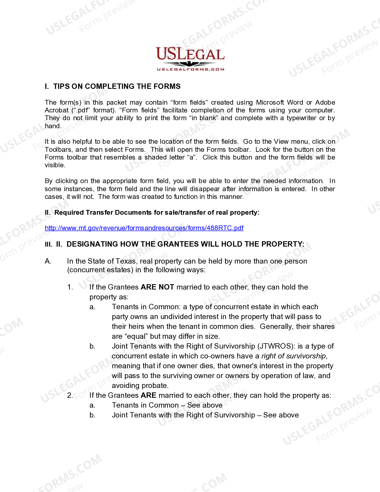 Fort Worth Texas Gift Deed from Husband and Wife, or Two Individuals