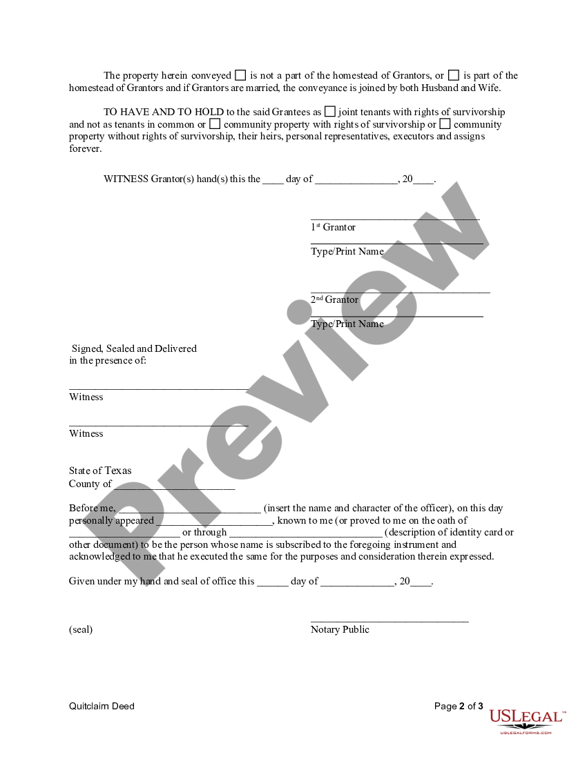 Texas Quitclaim Deed from Husband and Wife to Husband and Wife ...