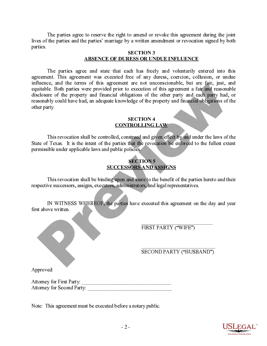 Preview Revocation of Postnuptial Property Agreement