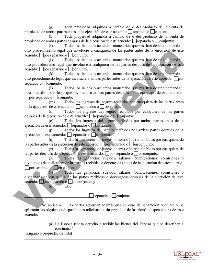 Preview Acuerdo de propiedad posnupcial - Texas