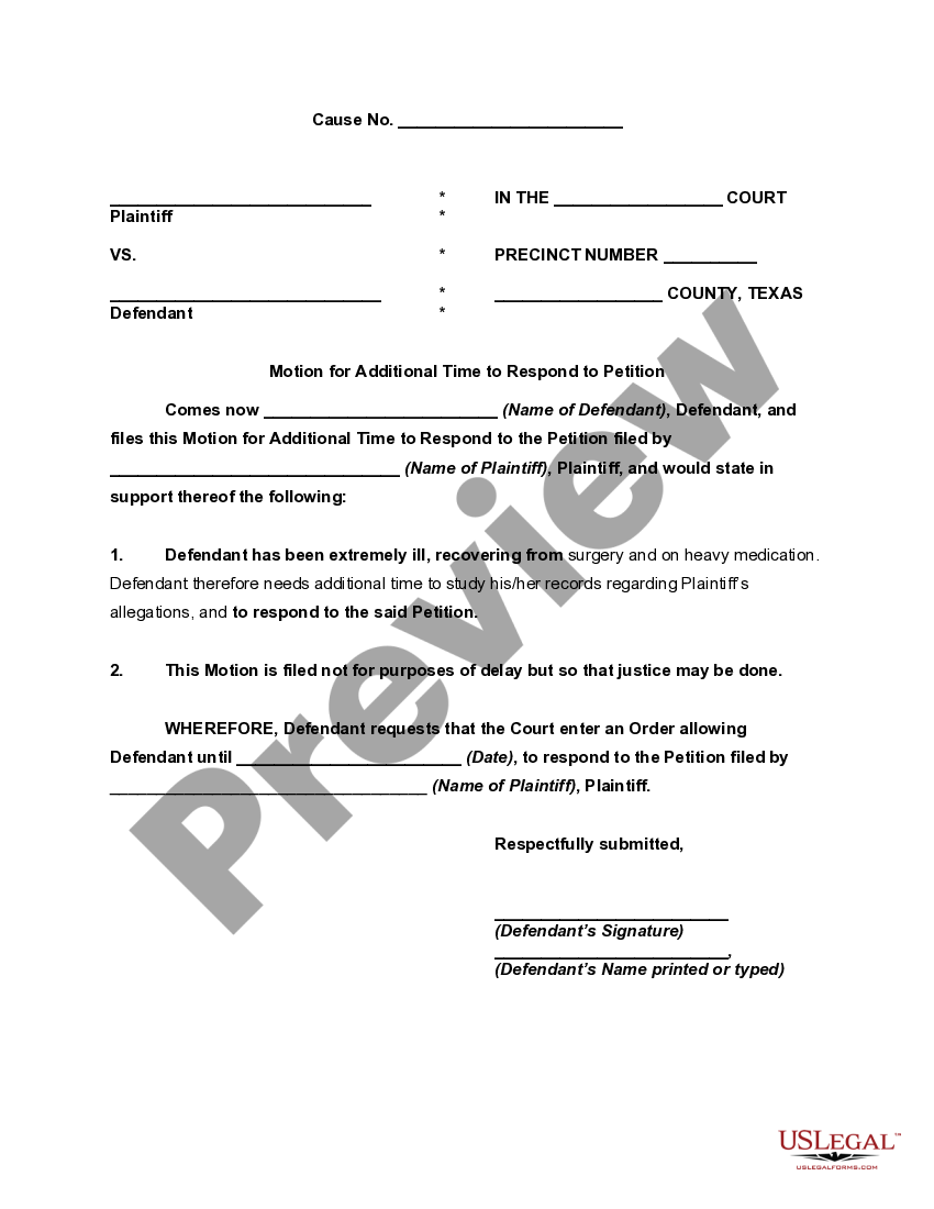 Texas Motion for Additional Time to Respond to Petition Motion Time