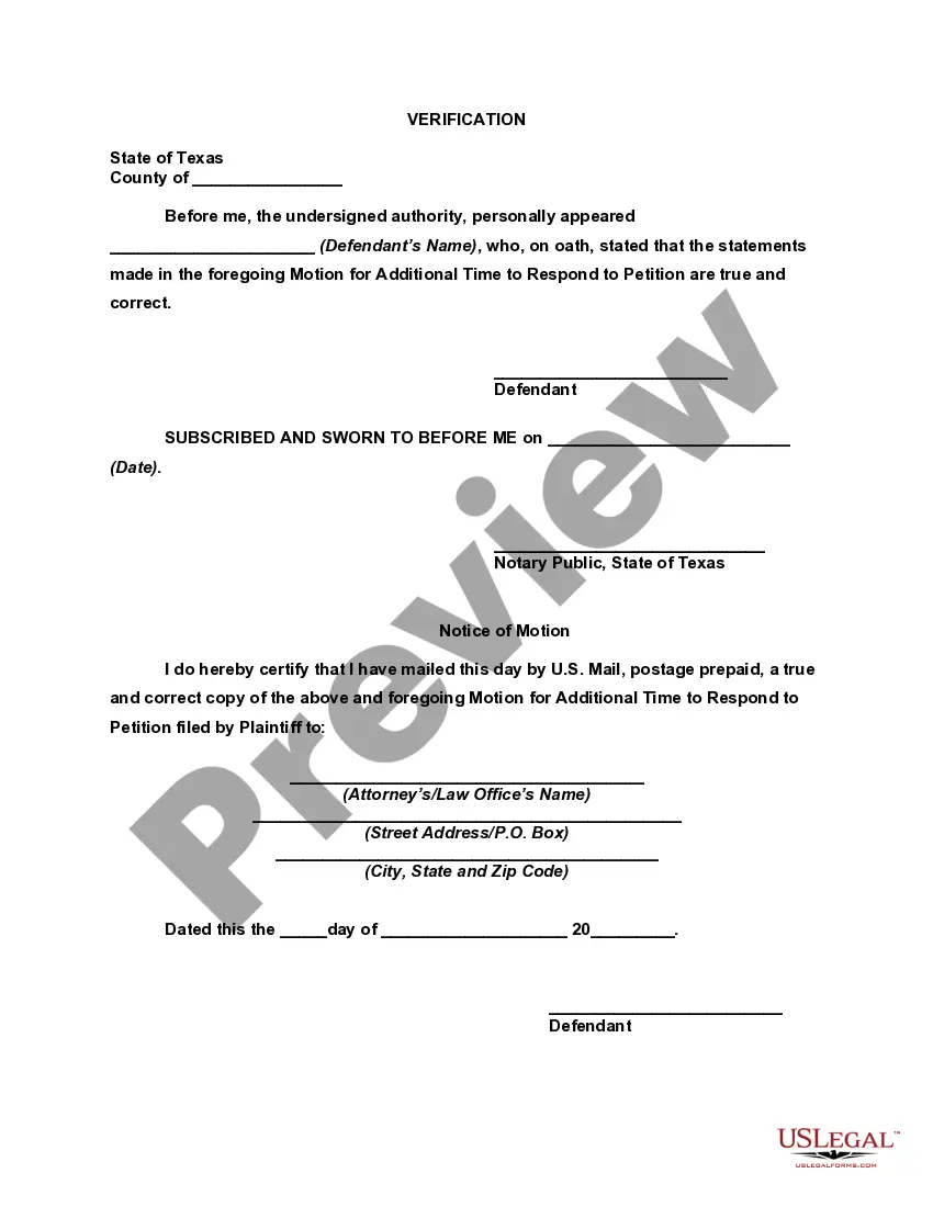 Get Motion for Additional Time to Respond to Petition Preview Motion for Additional Time to Respond to Petition