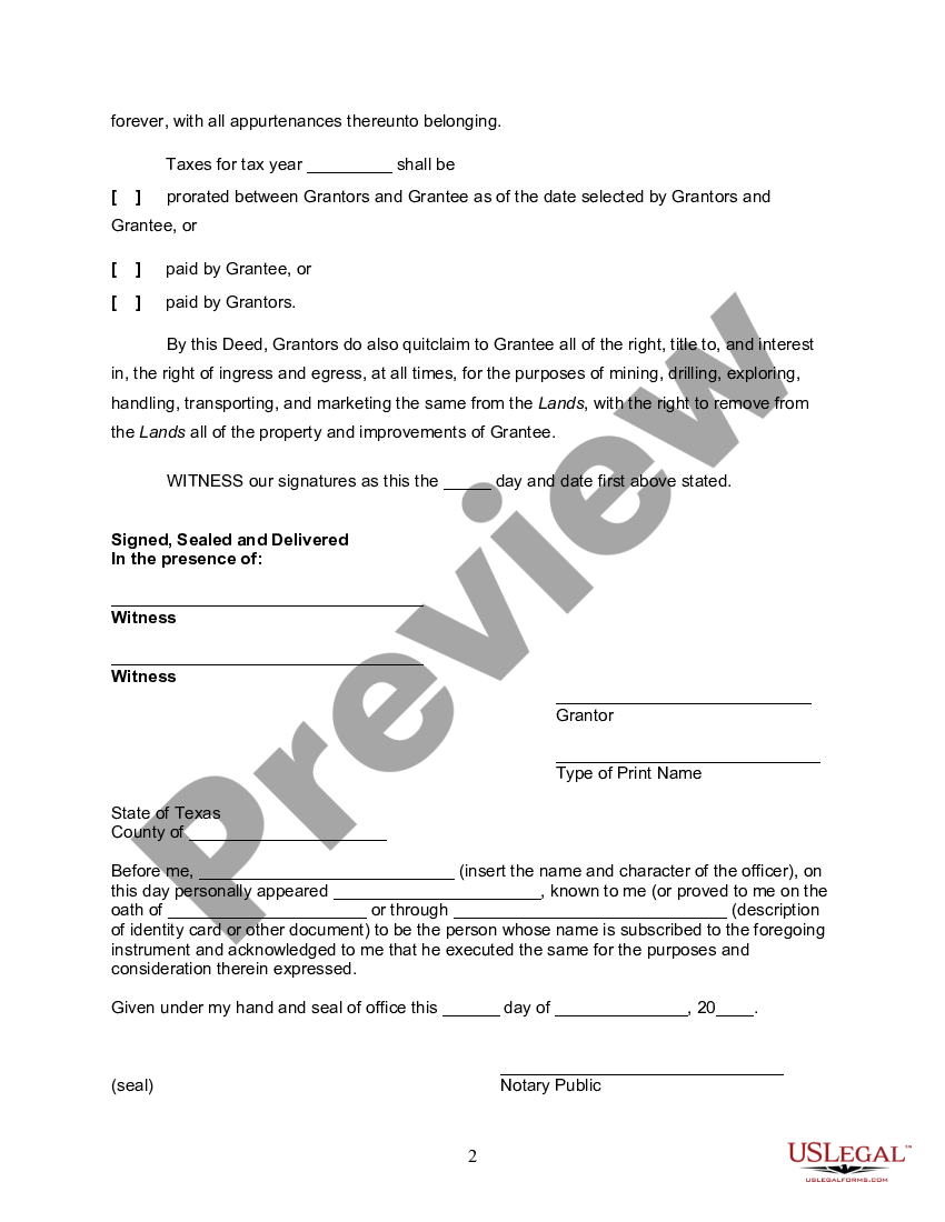 Mckinney Texas Quitclaim Deed Of Mineral Interests Us Legal Forms 0652