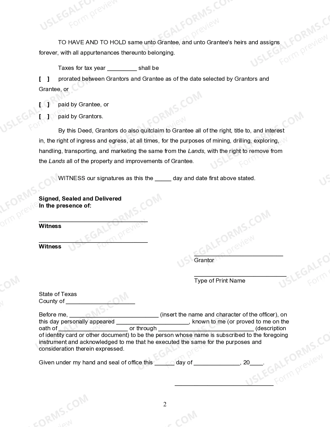 Preview Texas Quitclaim Deed of Mineral Interests