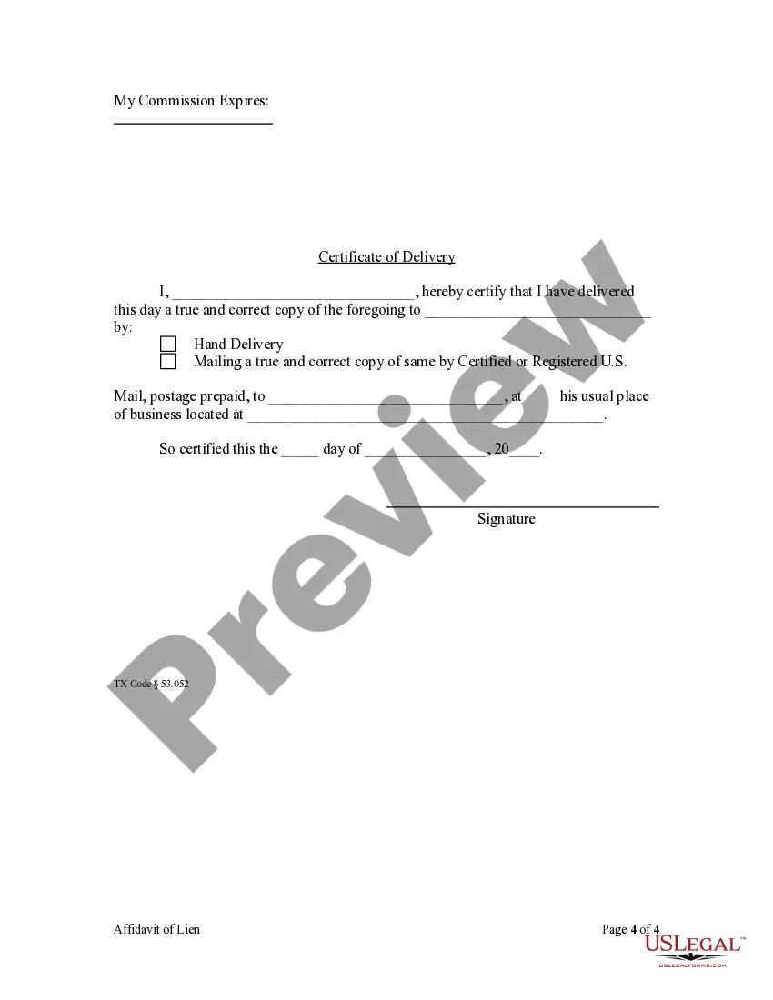 Preview Affidavit of Claim of Lien by Contractor - Mechanics Liens - Corporation